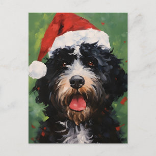 Portuguese water dog Christmas brush painting Postcard
