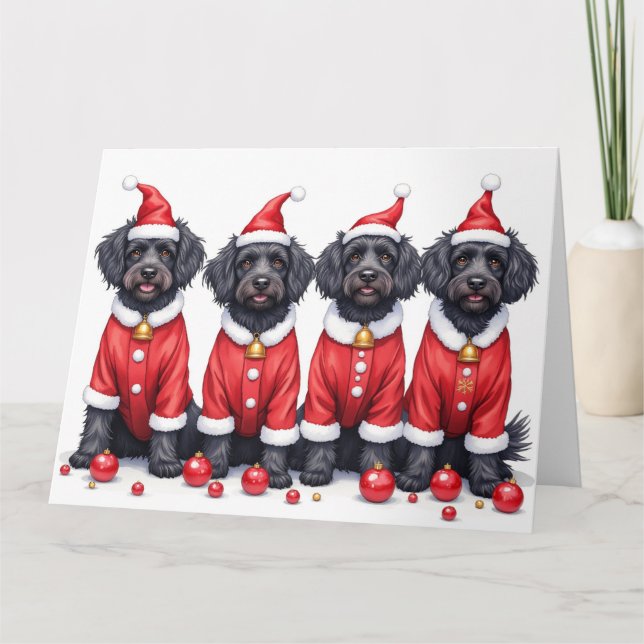Portuguese Water Dog Christmas Dress Santa Hat Card (Front)