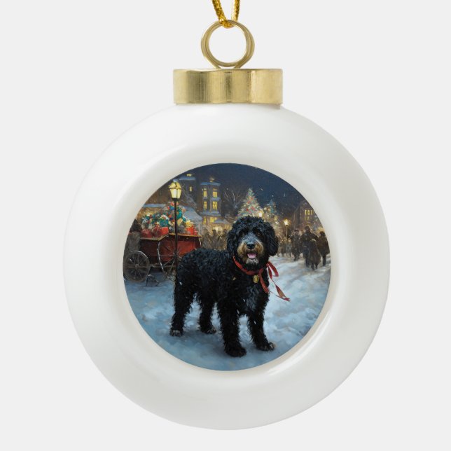 Portuguese Water Dog Christmas Festive Season Ceramic Ball Christmas Ornament (Front)