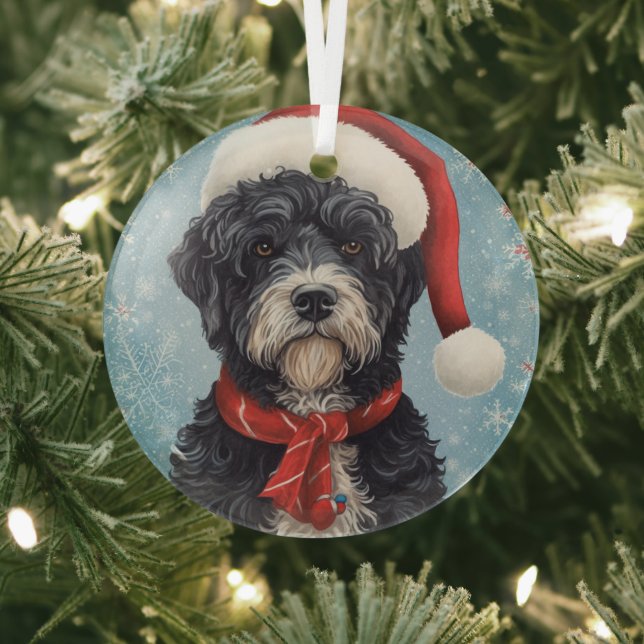 Portuguese Water Dog Christmas Glass Tree Decoration (Insitu)