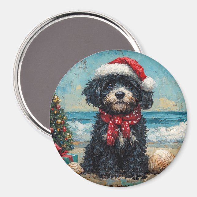 Portuguese Water Dog Christmas Vintage Beach Magnet (Front/Back)