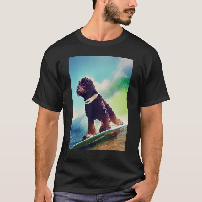 Portuguese Water Dog Cool Surf Board Wave Surfing  T-Shirt (Front)