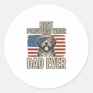 Portuguese Water Dog Dad Patriotic Vintage Classic Round Sticker