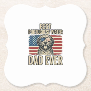 Portuguese Water Dog Dad Patriotic Vintage Paper Coaster