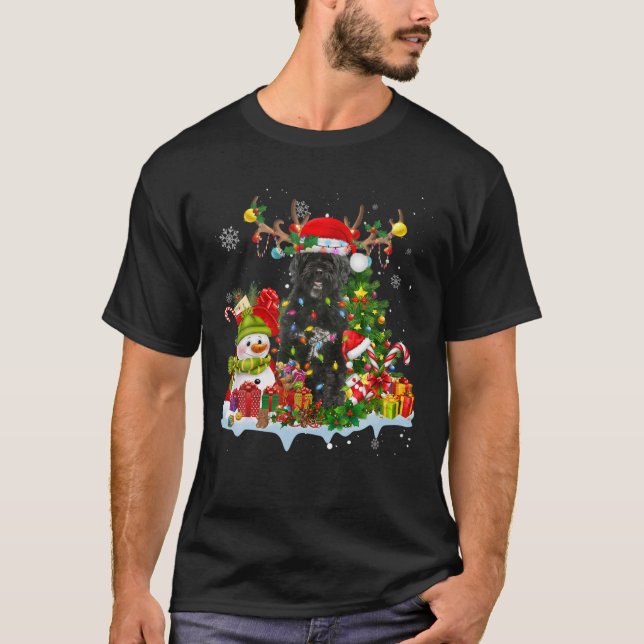 Portuguese Water Dog Hat Reindeer Christmas Lights T-Shirt (Front)