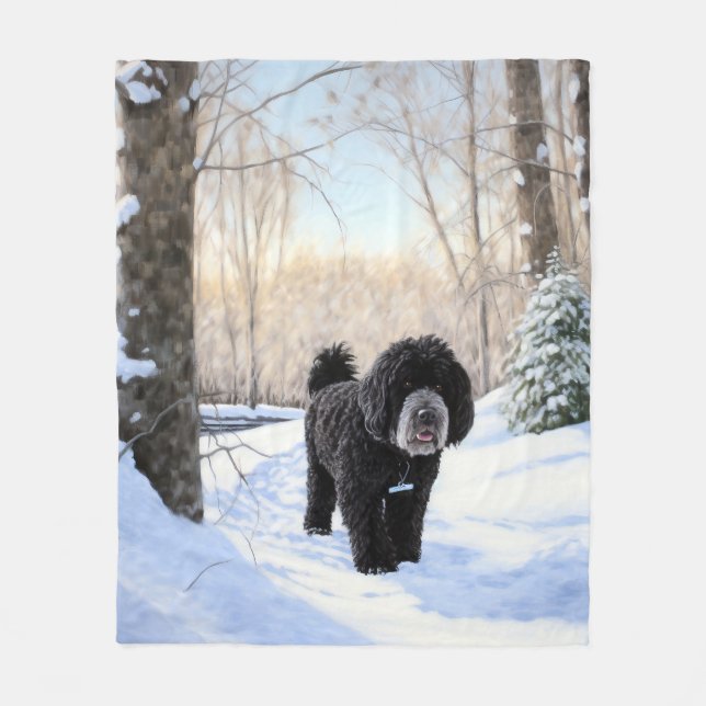 Portuguese Water Dog Let It Snow Christmas Fleece Blanket (Front)