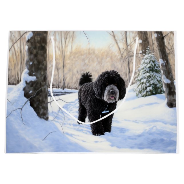 Portuguese Water Dog Let It Snow Christmas Large Gift Bag (Front)
