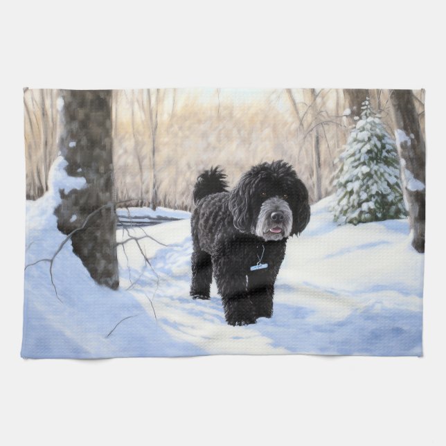Portuguese Water Dog Let It Snow Christmas Tea Towel (Horizontal)