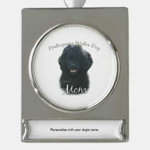 Portuguese Water Dog Mom 2 Silver Plated Banner Ornament