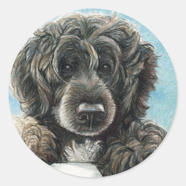 Portuguese Water Dog Original Art Stickert Classic Round Sticker (Front)