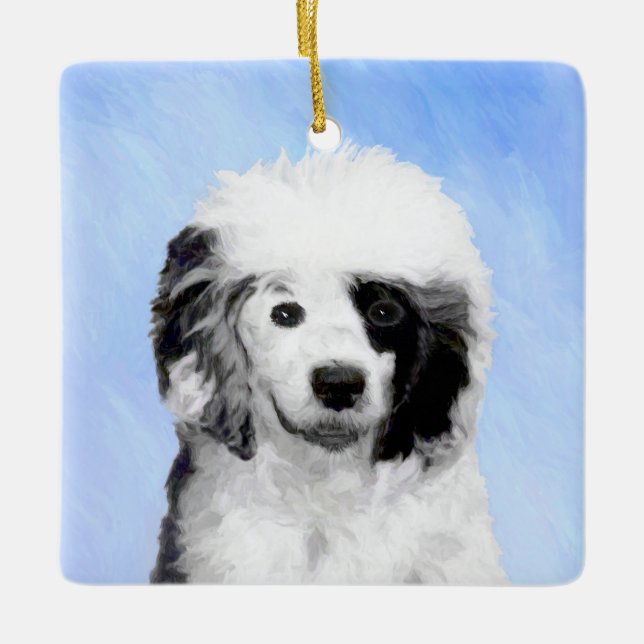 Portuguese Water Dog Painting - Original Dog Art Ceramic Ornament (Front)
