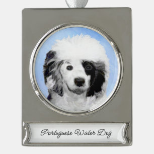 Portuguese Water Dog Painting - Original Dog Art S Silver Plated Banner Ornament