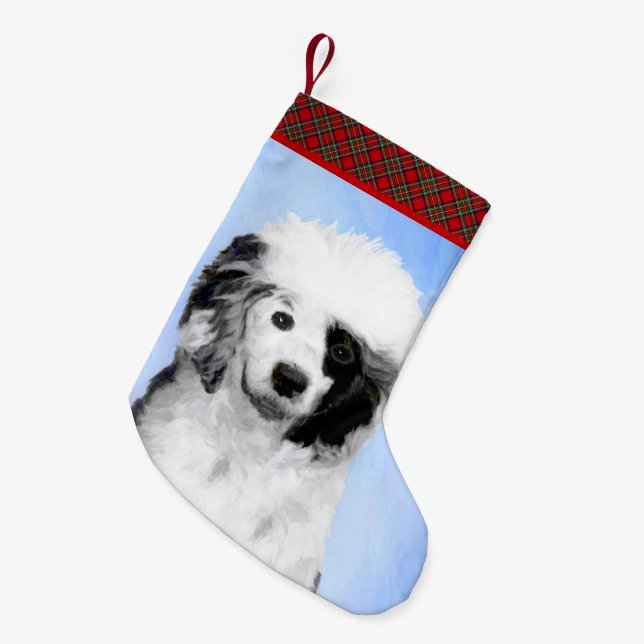 Portuguese Water Dog Painting - Original Dog Art Small Christmas Stocking (Front (Hanging))