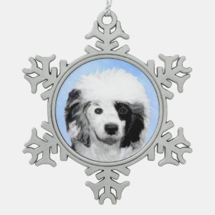 Portuguese Water Dog Painting - Original Dog Art Snowflake Pewter Christmas Ornament