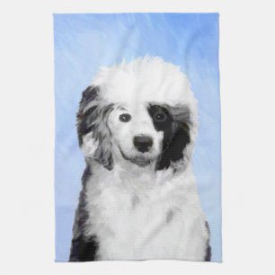 Portuguese Water Dog Painting - Original Dog Art Tea Towel