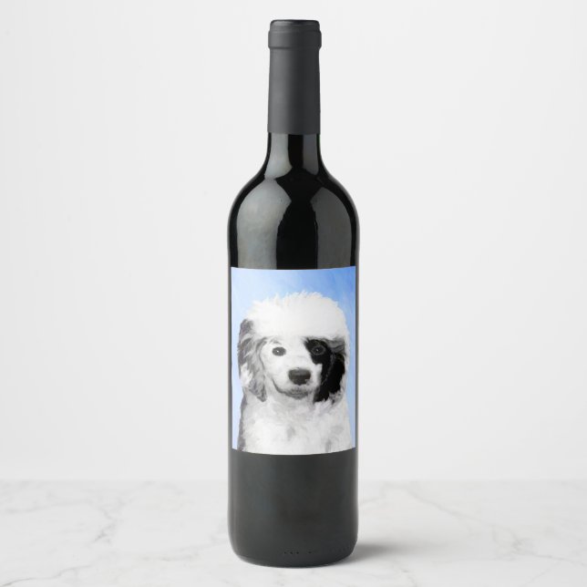 Portuguese Water Dog Painting - Original Dog Art Wine Label (Front)