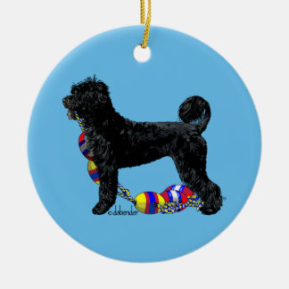 Portuguese Water Dog Retriever With Float Line Ceramic Tree Decoration