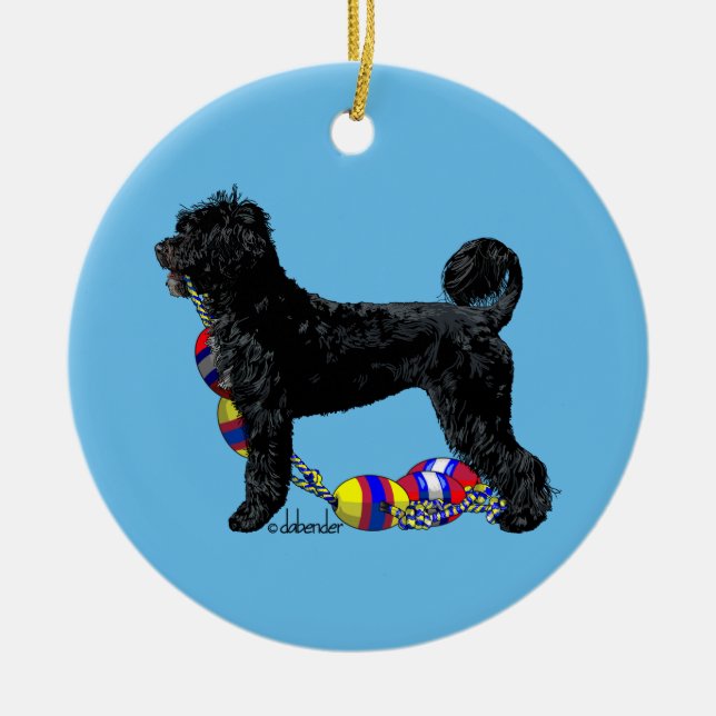 Portuguese Water Dog Retriever With Float Line Ceramic Tree Decoration (Front)
