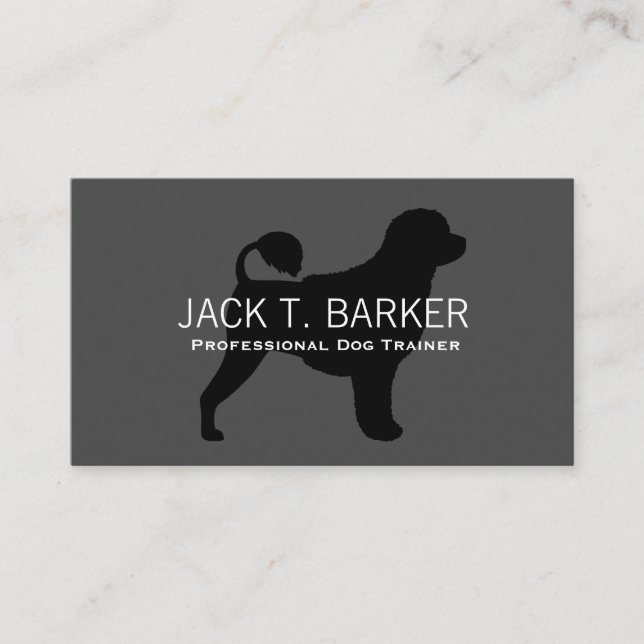 Portuguese Water Dog Silhouette Black on Grey Business Card (Front)