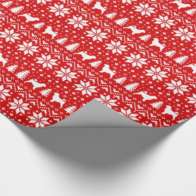 Portuguese Water Dog Silhouettes Christmas Red Wrapping Paper (Corner)