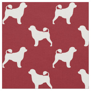 Portuguese Water Dog Silhouettes Pattern Red Fabric