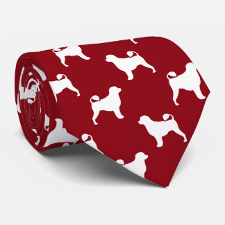 Portuguese Water Dog Silhouettes Pattern Red Tie