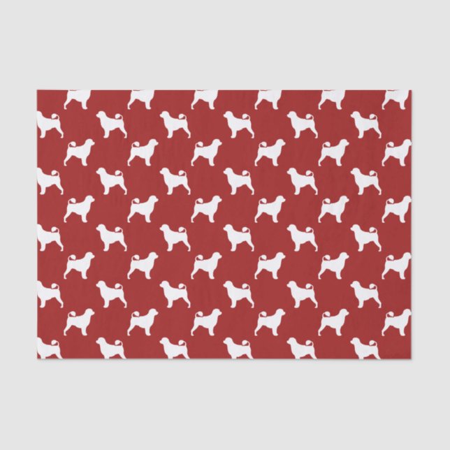 Portuguese Water Dog Silhouettes Pattern Red Tissue Paper (Front)