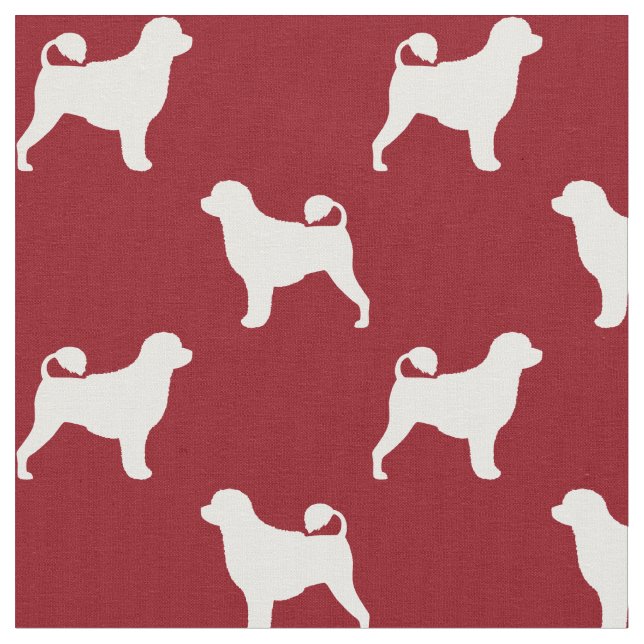 Portuguese Water Dog Silhouettes Red and White Fabric (Close Up)