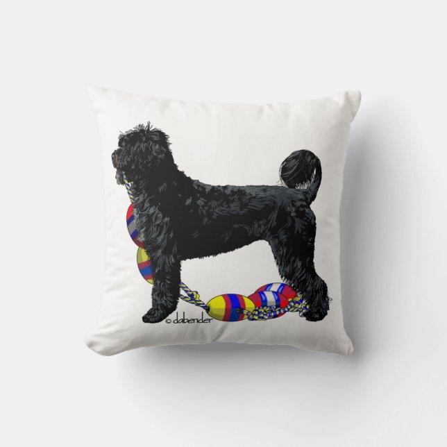 Portuguese Water Dog Standing with Float Line Cushion (Front)