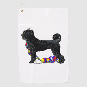 Portuguese Water Dog Standing with Float Line  Golf Towel