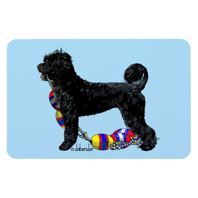 Portuguese Water Dog Standing with Float Line Magnet (Horizontal)