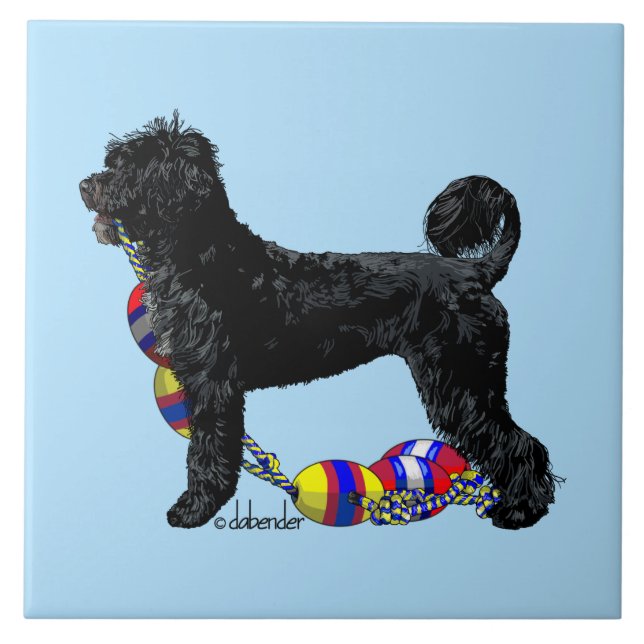 Portuguese Water Dog Standing with Float Line Tile (Front)