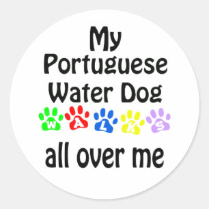 Portuguese Water Dog Walks Design Classic Round Sticker
