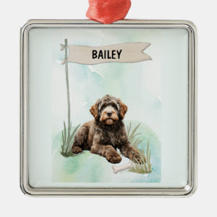 Portuguese Water Dog Watercolor Personalised Dog Metal Tree Decoration