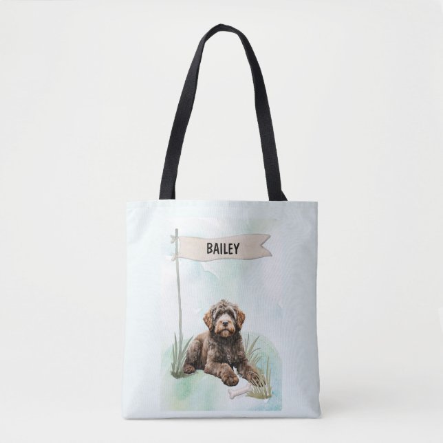 Portuguese Water Dog Watercolor Personalised Dog Tote Bag (Front)