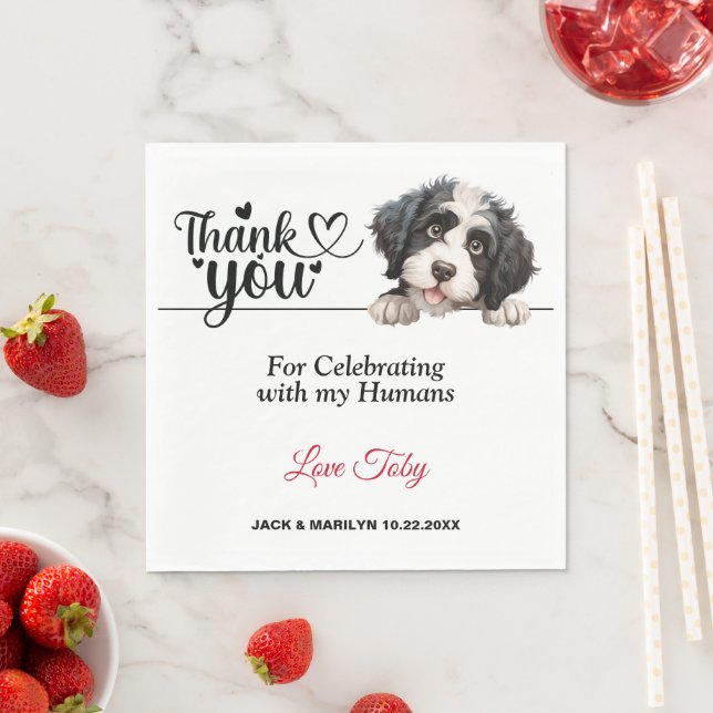 Portuguese Water Dog Wedding Thank You Napkin (Insitu)