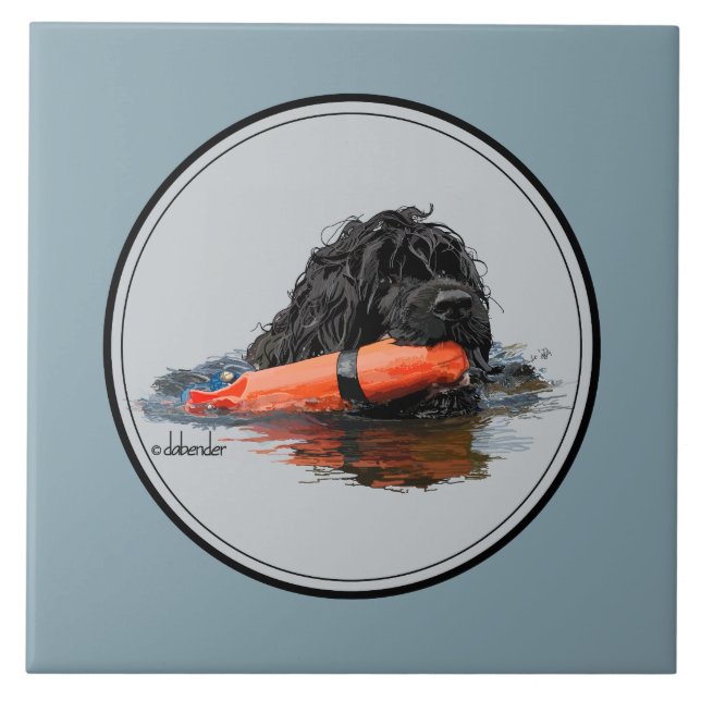 Portuguese Water Dog with Orange Bumper Tile (Front)