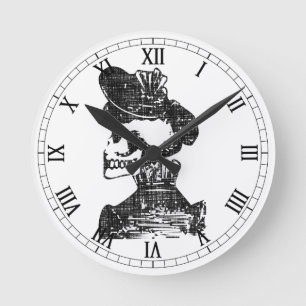 Posada Calavera Skull Bonnet Round Clock