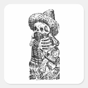 Posada Calavera with Moustache and Tequila Square Sticker