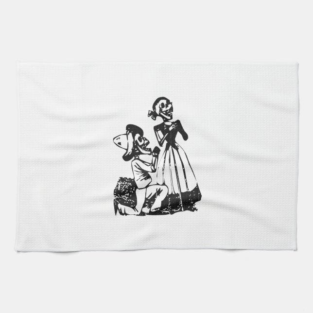 Posada Cavalera Courting Skeleton Couple Tea Towel (Horizontal)