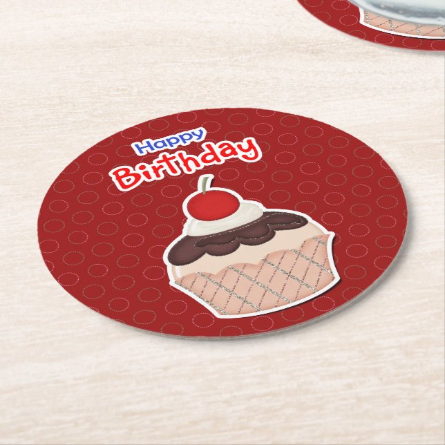 Posavasos de cartón - Happy Birthday Round Paper Coaster (Angled)