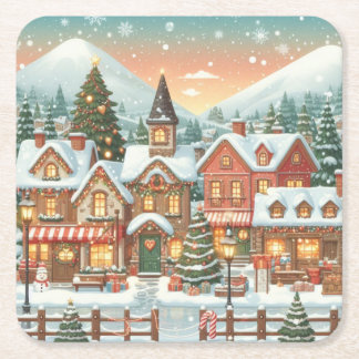 Posavasos Navideño Cuadrado de Papel Square Paper Coaster