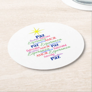 Posavasos of cardboard - Christmas Tree in words Round Paper Coaster