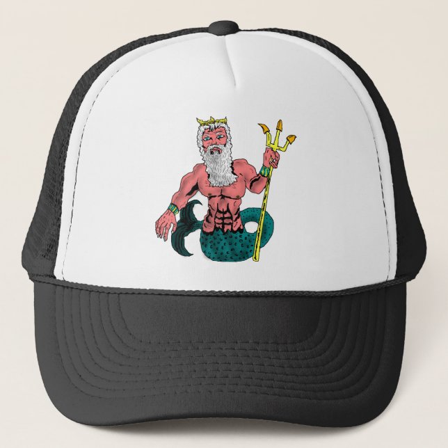 Poseidon, Greek God of the Sea Holding Trident Trucker Hat (Front)