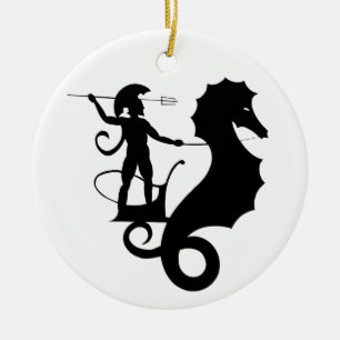 Poseidon, Greek relief design Ceramic Tree Decoration