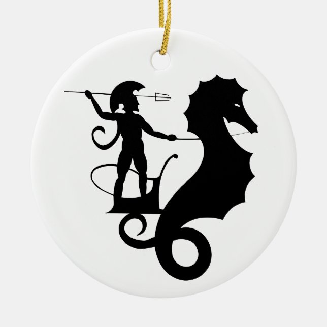 Poseidon, Greek relief design Ceramic Tree Decoration (Front)