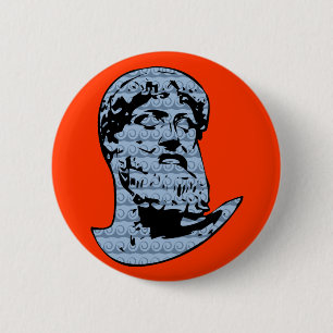 Poseidon statue 6 cm round badge