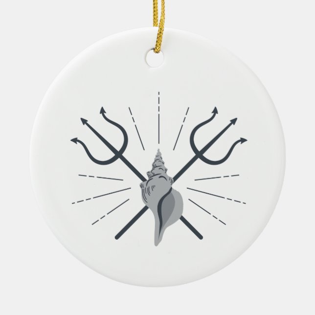 Poseidon Trident Ceramic Tree Decoration (Front)