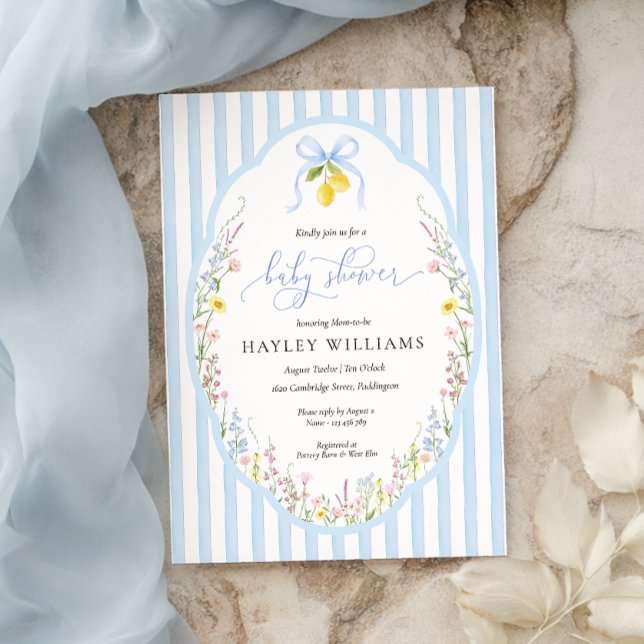 Posey Wildflower Blue Bow Baby Shower Invitation (Creator Uploaded)