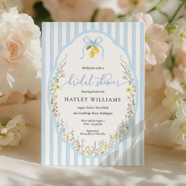 Posey Wildflower Blue Bow Bridal Shower Invitation (Creator Uploaded)